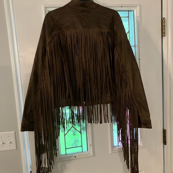 Bronzed brown fringed denim jacket - Picture 2 of 3